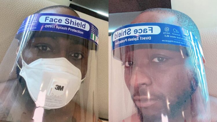 Davido takes precaution as he wears face shield, nose masks (photos)