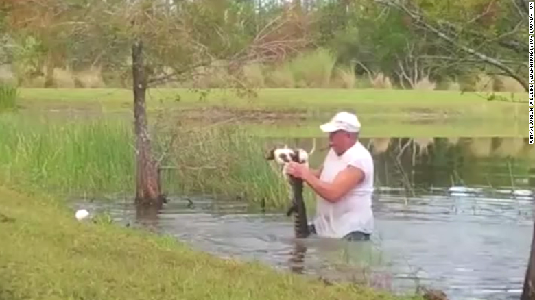 Man wrestles alligator to save puppy