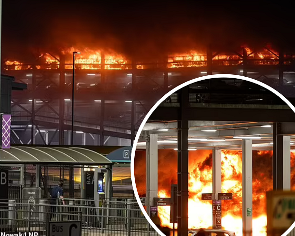 Car park collapse as fire razes London airport