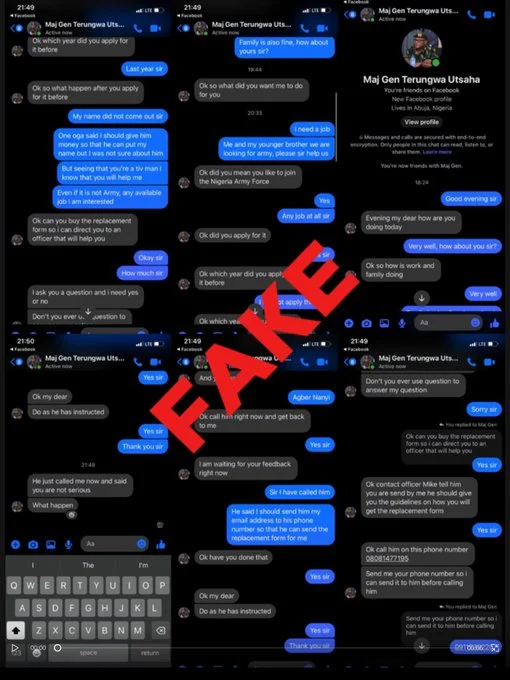 Army warns public over fake facebook accounts impersonating generals